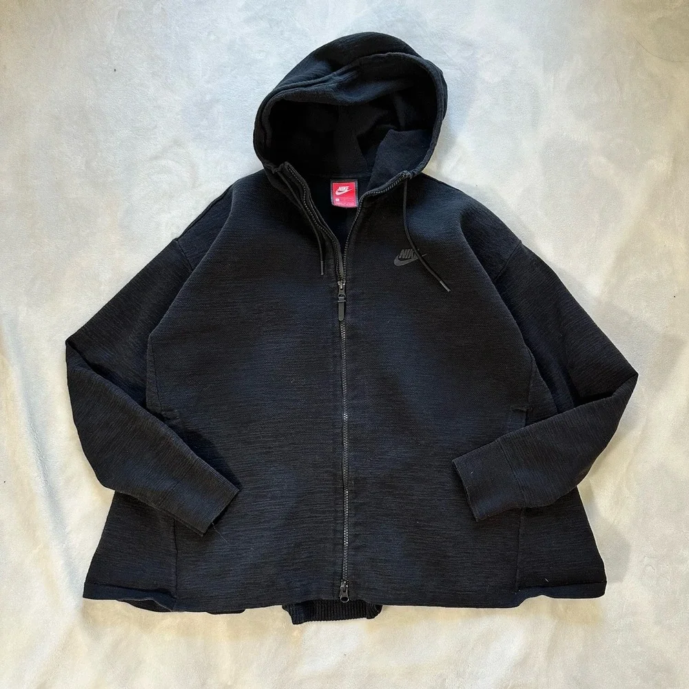 Nike Tech Knit Jacket Womens L Black Full Zip Hooded